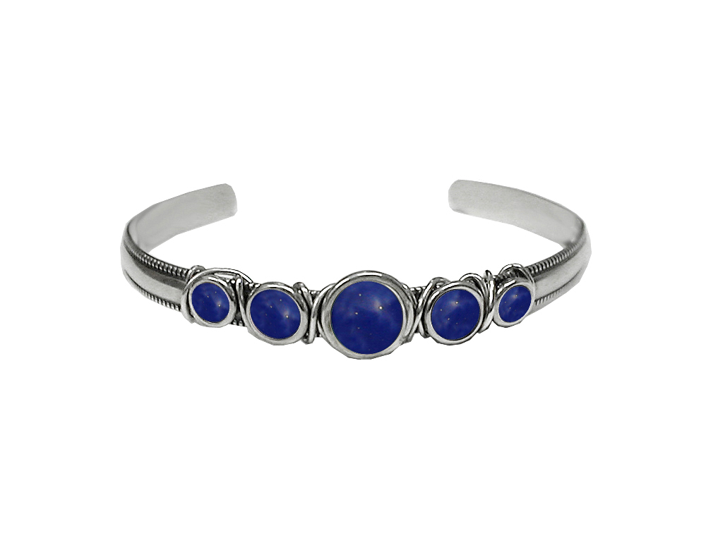 Sterling Silver 5 Stone Handmade Cuff Bracelet Lapis Lazuli